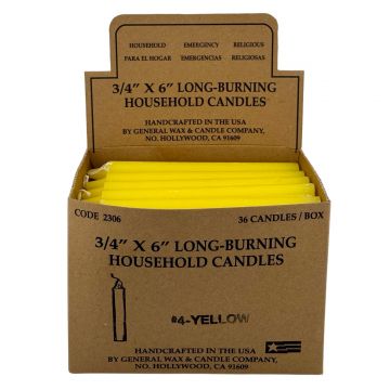 Yellow Household Candles 6" - Display Box of 36